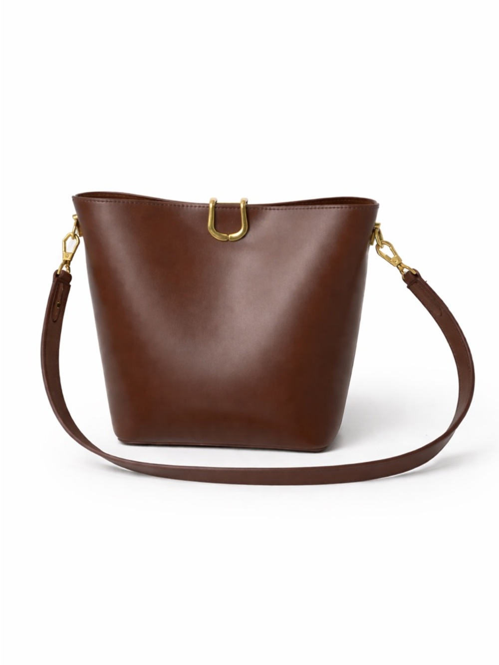 Classic Brown Vegan Leather Bucket Shoulder Bag